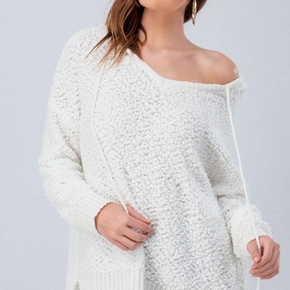 Nubby Knit White Hoodie Sweater NWT - Picture 4 of 7